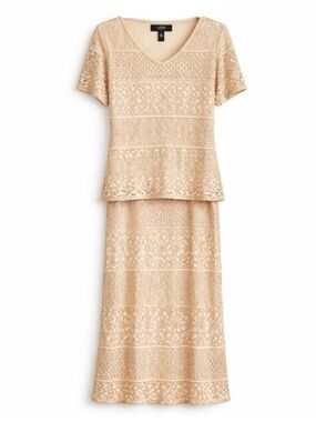 Vintage Algo Champagne & Sparkle Crochet Lace 2-Piece Set – Size 8 EUC